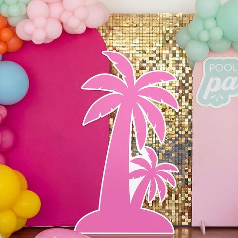 Novabright 51" Hawaiian Party Decorations Hot Pink Surfboard Backdrop Cardboard Cutouts Decor Summer Pink Pool Party Surfboard Photo Backdrop for Tropical Hawaiian Bachelorette Wedding Bridal Shower in Kuwait
