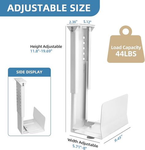 TooCust Heavy Duty Computer Wall Mount, Also Great for PC Mount Under Desk - Height Adjustable from 12" to 20", Width Adjustable from 5.7" to 8" - Computer Mount PC Holder Under Desk or On Wall in Kuwait