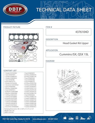 طقم حشية الرأس العلوي Cummins ISX, QSX 15L (4376104) in Saudi Arabia