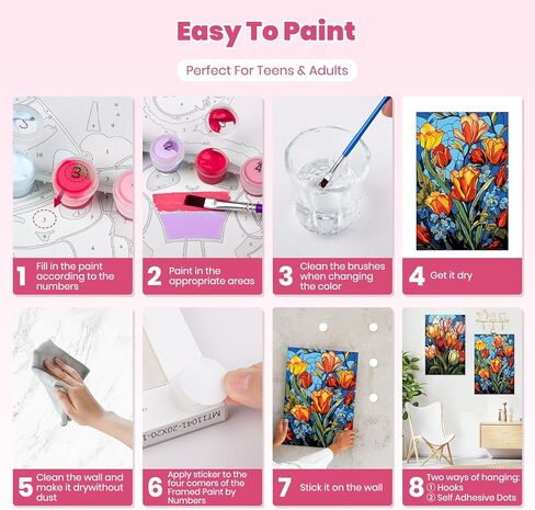 4 Pack Paint by Number Kit for Adults Framed Canvas, DIY Adult Paint by Number Kits with Easel, Acrylic Easy Paint by Numbers for Beginners, Flower Vase Arts and Crafts for Home Decor 8x12inch in Kuwait