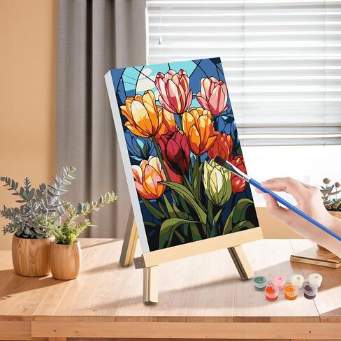 4 Pack Paint by Number Kit for Adults Framed Canvas, DIY Adult Paint by Number Kits with Easel, Acrylic Easy Paint by Numbers for Beginners, Flower Vase Arts and Crafts for Home Decor 8x12inch in Kuwait