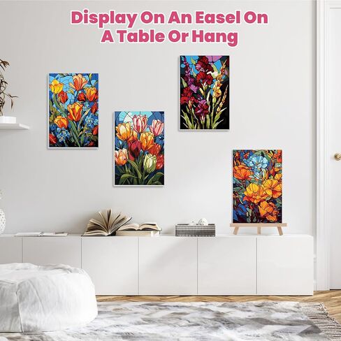 4 Pack Paint by Number Kit for Adults Framed Canvas, DIY Adult Paint by Number Kits with Easel, Acrylic Easy Paint by Numbers for Beginners, Flower Vase Arts and Crafts for Home Decor 8x12inch in Kuwait