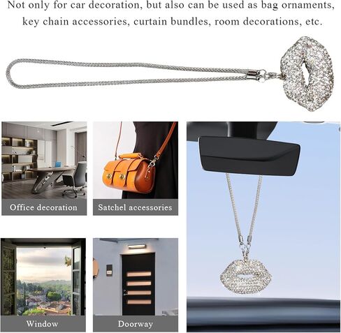 Bling Lip Car Rear View Mirror Charm, Lip Diamond Cute Automotive Rear View Mirror Hanging Ornament, Glitter Rhinestone Charm Pendant Vehicle Interior Decoration for Women (White) in Saudi Arabia