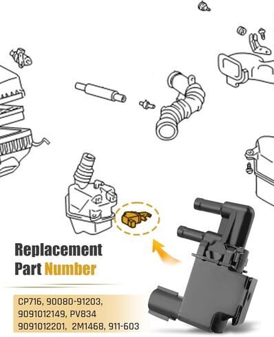 911-603 علبة بخار تطهير صمام الملف اللولبي PV834 90080-91203 يصلح لتويوتا كامري 1998-2001، سيليكا 1998-1999، RAV4 1996-2000، سولارا 1999-2001، تاكوما 1995-2000، تندرا 2000-2002 استبدال 2M1468 in Saudi Arabia
