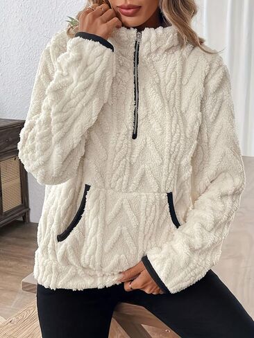 Women‘s Quarter Zip Fleece Pullover, Thick Plush Loose Fit Sweatshirt with Pockets, Long Sleeve Casual Top in Saudi Arabia
