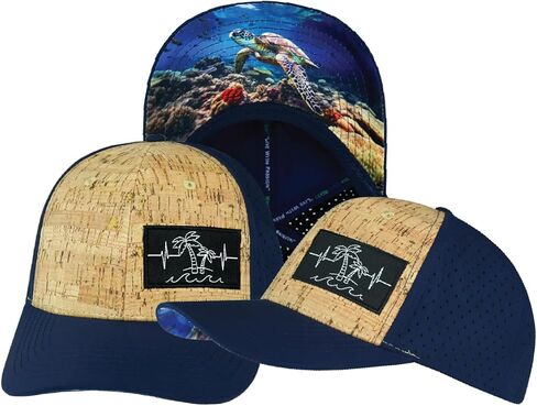 Beach Hat - Baseball Hat Fit - Cork - Dark Blue - Laser Mesh in Saudi Arabia