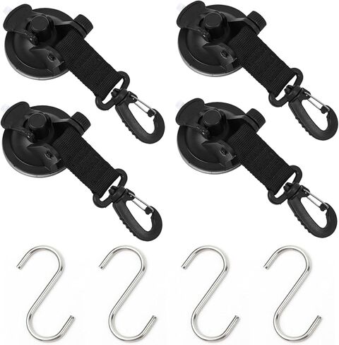 4PCS Heavy Duty Suction Cups with S Hooks, Strong Tie Down Suction Cup Anchor for Car Camping, Silicone Vacuum Anchor Camping Tarp Accessory for Car Mount Tents Awning Luggage Tarps (Black) in Saudi Arabia