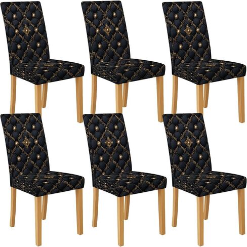 Elegant Black and Gold Chair Covers for Dining Chairs, Stretch & Washable Spandex Seat Protectors, Luxurious Decorative Slipcovers for Modern Home 6PCS in Saudi Arabia