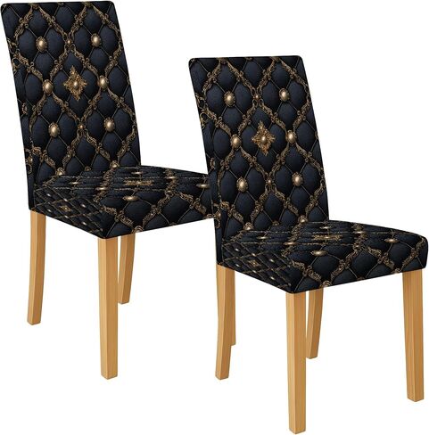 Elegant Black and Gold Chair Covers for Dining Chairs, Stretch & Washable Spandex Seat Protectors, Luxurious Decorative Slipcovers for Modern Home 6PCS in Saudi Arabia