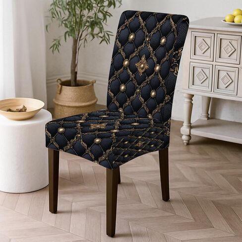 Elegant Black and Gold Chair Covers for Dining Chairs, Stretch & Washable Spandex Seat Protectors, Luxurious Decorative Slipcovers for Modern Home 6PCS in Saudi Arabia