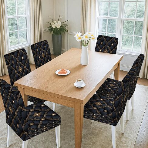 Elegant Black and Gold Chair Covers for Dining Chairs, Stretch & Washable Spandex Seat Protectors, Luxurious Decorative Slipcovers for Modern Home 6PCS in Saudi Arabia