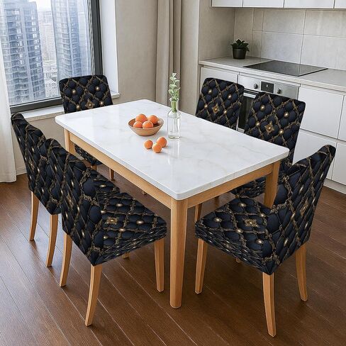 Elegant Black and Gold Chair Covers for Dining Chairs, Stretch & Washable Spandex Seat Protectors, Luxurious Decorative Slipcovers for Modern Home 6PCS in Saudi Arabia