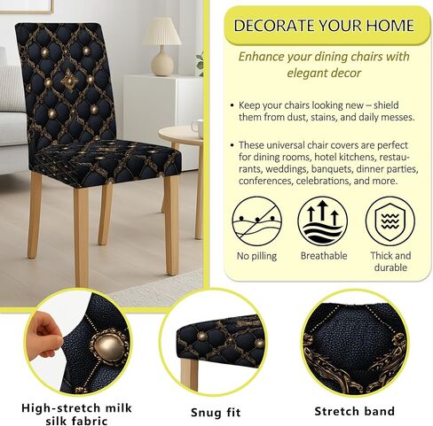 Elegant Black and Gold Chair Covers for Dining Chairs, Stretch & Washable Spandex Seat Protectors, Luxurious Decorative Slipcovers for Modern Home 6PCS in Saudi Arabia