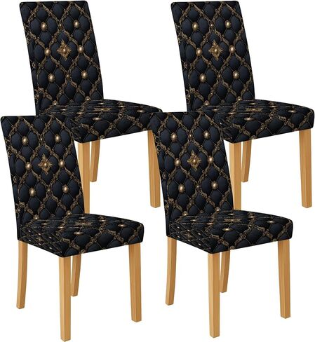 Elegant Black and Gold Chair Covers for Dining Chairs, Stretch & Washable Spandex Seat Protectors, Luxurious Decorative Slipcovers for Modern Home 6PCS in Saudi Arabia