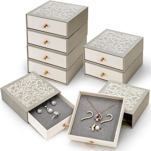 8 Pack Cardboard Jewelry Gift Boxes, 3.8x3.8x1.4 Inch Square Jewelry Box with Lids and Gold Handle, Necklace Earrings Ring Packing Boxes Case for Birthday, Valentine's Day, Christmas, Gray in Saudi Arabia