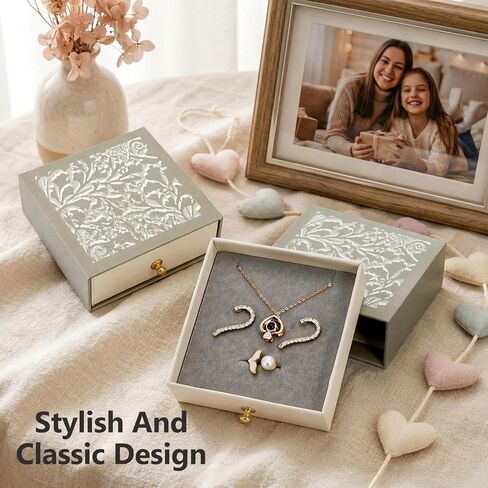 8 Pack Cardboard Jewelry Gift Boxes, 3.8x3.8x1.4 Inch Square Jewelry Box with Lids and Gold Handle, Necklace Earrings Ring Packing Boxes Case for Birthday, Valentine's Day, Christmas, Gray in Saudi Arabia