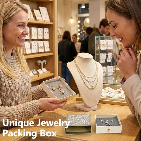 8 Pack Cardboard Jewelry Gift Boxes, 3.8x3.8x1.4 Inch Square Jewelry Box with Lids and Gold Handle, Necklace Earrings Ring Packing Boxes Case for Birthday, Valentine's Day, Christmas, Gray in Saudi Arabia