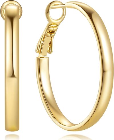GIORGIA GIBBS 14K Gold Hoop Earrings for Women Trendy Gold Earrings Polished Chunky Hoop Earring Classic Earring Hoops 30 MM in Saudi Arabia