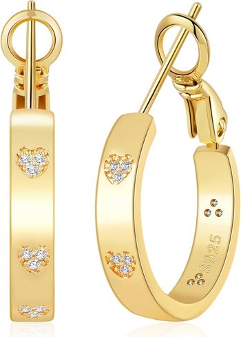 BMMYE أقراط حلقية من الفضة الإسترلينية للنساء أقراط دائرية ذهبية خفيفة الوزن مع زركونيا مكعب على شكل قلب 20/30/40/50/60/70 مم لا تسبب الحساسية in Kuwait