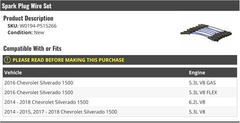 Spark Plug Wire Set - Compatible with 2014-2018 Chevy Silverado 1500 V8 in Saudi Arabia