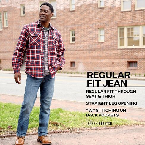 بنطلون جينز رجالي من Wrangler ذو مقاس عادي قابل للتمدد، من قماش الدنيم Rinse Denim، مقاس 30 عرضًا × 30 طولًا in Saudi Arabia