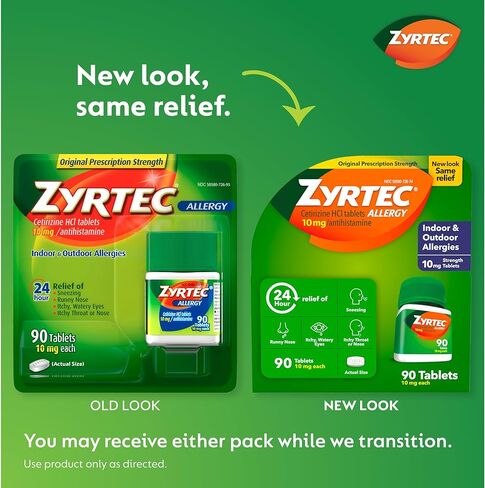 أقراص زيرتيك لتخفيف الحساسية لمدة 24 ساعة، دواء الحساسية الداخلي والخارجي مع 10 ملغ من حمض السيتريزين هيدروكلوريد لكل قرص مضاد للهستامين، عبوة اقتصادية، 90 قيراط + 3 قيراط في عبوات السفر in Kuwait