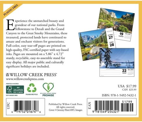 Willow Creek Press, National Parks 2026 Desk Calendar, 6.18'' X 5.43'', Daily Calendar with Adhesive Binding in Saudi Arabia