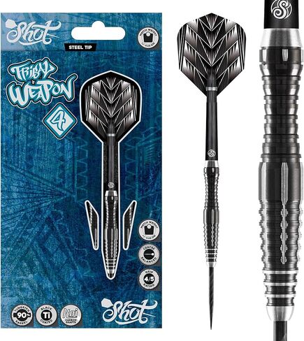 Shot Darts Steel Tip, Tribal Weapon 4 (22g/ 24g/ 26g), 90% Tungsten Barrels, Center Balanced with precision grips, Handcrafted Professional Dart Set and Flights Made in New Zealand, Metal Tip Bar Dart in Kuwait
