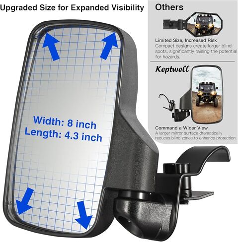 مرايا جانبية من Ranger، مشبك قفص مناسب، أسود، دعامات تثبيت شديدة التحمل، متوافقة مع Polaris Ranger 570/900/1000، Can-Am Defender، Polaris General (يناسب Select 2021+ Commander) in Kuwait