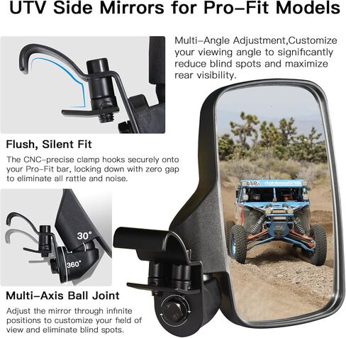 مرايا جانبية من Ranger، مشبك قفص مناسب، أسود، دعامات تثبيت شديدة التحمل، متوافقة مع Polaris Ranger 570/900/1000، Can-Am Defender، Polaris General (يناسب Select 2021+ Commander) in Kuwait