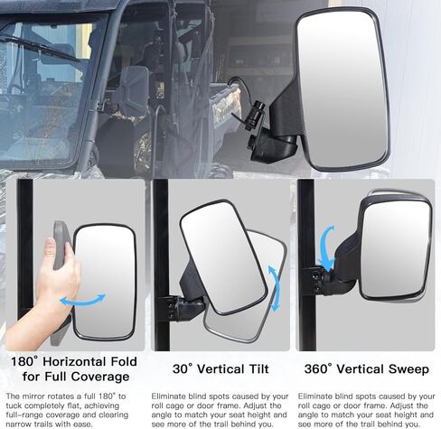 مرايا جانبية من Ranger، مشبك قفص مناسب، أسود، دعامات تثبيت شديدة التحمل، متوافقة مع Polaris Ranger 570/900/1000، Can-Am Defender، Polaris General (يناسب Select 2021+ Commander) in Kuwait