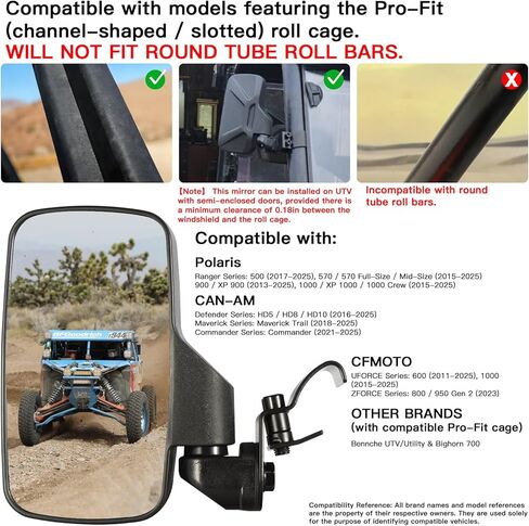 مرايا جانبية من Ranger، مشبك قفص مناسب، أسود، دعامات تثبيت شديدة التحمل، متوافقة مع Polaris Ranger 570/900/1000، Can-Am Defender، Polaris General (يناسب Select 2021+ Commander) in Kuwait