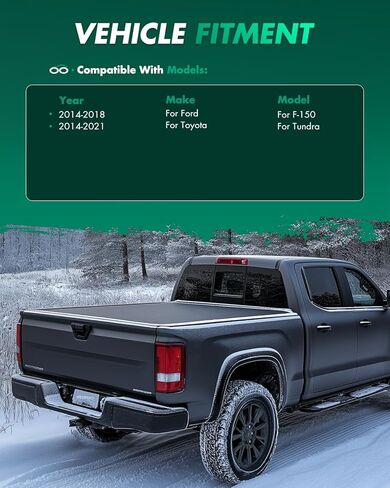 غطاء سرير الشاحنة الصلب ثلاثي الطي من SCITOO متوافق مع Toyota Tundra 2014-2021، Ford F-150 2004-2018 Fleetside 5'5"FT Bed Truck Bed Cover Kit 66" in Saudi Arabia