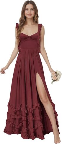 فساتين وصيفة الشرف الصغيرة من الشيفون المكشكشة لحفلات الزفاف، فستان فتاة الزهور، خط طويل للفتيات، فساتين الحفلات الرسمية in Kuwait