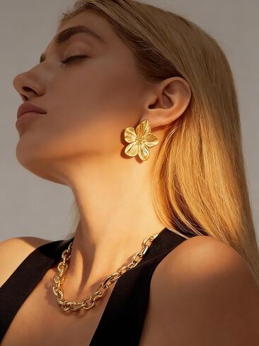 12 زوجًا من الأقراط الذهبية المكتنزة للنساء لا تسبب الحساسية سميكة مفتوحة ملتوية مجموعة أقراط هاجي العصرية على شكل ورقة زهرة أقراط متدلية ذهبية in Kuwait