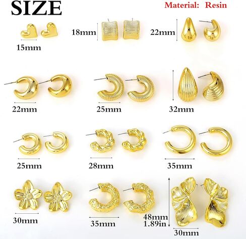 12 زوجًا من الأقراط الذهبية المكتنزة للنساء لا تسبب الحساسية سميكة مفتوحة ملتوية مجموعة أقراط هاجي العصرية على شكل ورقة زهرة أقراط متدلية ذهبية in Kuwait