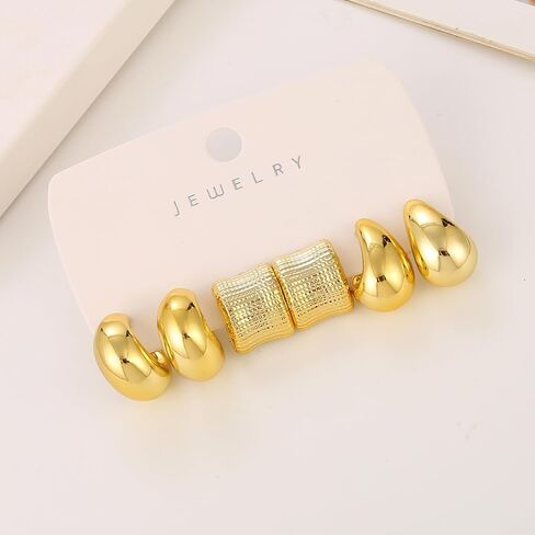 12 زوجًا من الأقراط الذهبية المكتنزة للنساء لا تسبب الحساسية سميكة مفتوحة ملتوية مجموعة أقراط هاجي العصرية على شكل ورقة زهرة أقراط متدلية ذهبية in Kuwait