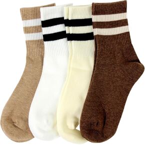 Womens Striped Crew Socks,4 Pairs Cotton Casual Athletic Socks for Women,Size 5-10 in Saudi Arabia