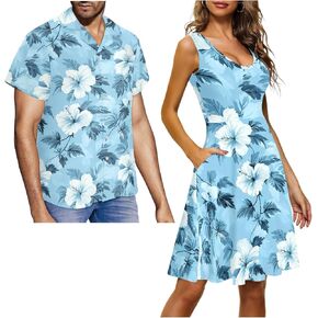 Matching Hawaiian Outfits for Couples - Women's Casual Dresses & Men's Hawaiian Shirt - His and Hers Summer Outfits in Kuwait