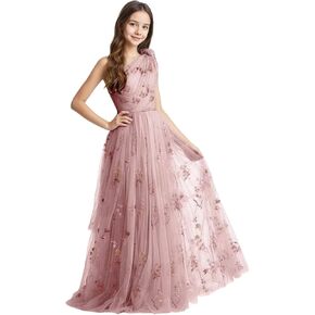 Floral Embroidery Junior Bridesmaid Dress Birthday Elegant Tulle Party Gown Wedding Pleated Princess Pageant Dresses in Kuwait