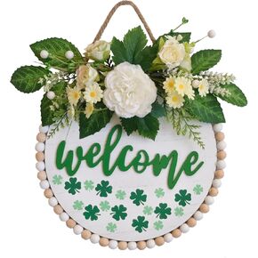 TEMPUS 16-Inch St. Patrick's Wooden Bead Wooden Plank Wreath for Front Door Holiday Celebration Indoor Outdoor Wall Decoration in Kuwait