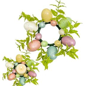 Easter Egg Candle Rings Wreaths Artificial Foliage Leaves Berry and Egg Wreath for Easter Holiday Home Kitchen Table Door in Kuwait