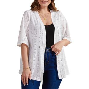 Plus Size Cardigans for Women Half Sleeve Dressy Casual Jacquard Kimono Cover Ups(L-5XL) in Saudi Arabia