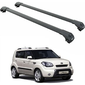 قضيب متقاطع لسقف الألومنيوم عالي التحمل لكيا سول (2009-2026) سعة 330 رطل، قضبان ألومنيوم مع قناة T-Slot، قابلة للقفل، تركيب بدون حفر (أسود، 2011-2019 نقطة تثبيت القضبان المتقاطعة لرف السقف) in Kuwait