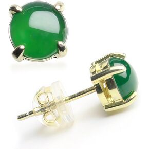 Real Jade Stud Earrings for Women Men S925 Silver Plated 18k Yellow Gold, Natural Jadeite Studs Dainty Elegent Green Luxury Jewelry Handmade Gift for Birthday Daily Use, 6mm (2PCS Premium) in Kuwait