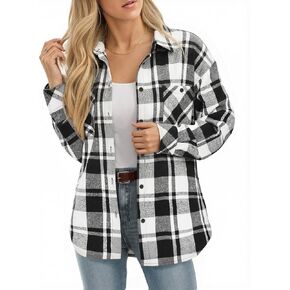 MANGOPOP Year-Round Flannel Shirt for Women - Lightweight Oversized Long Sleeve Button Down Plaid for Effortless Layering in Kuwait