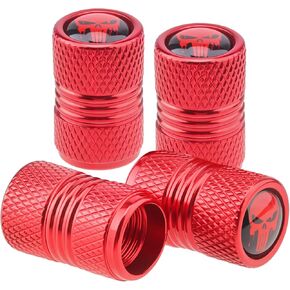 Universal Tire Valve Stem Caps, 4pcs Aluminum Tire Valve Cap Set, Corrosion Resistant Stem Covers for Cars SUVs Trucks Motorcycles Bikes (Skull-Red) in Kuwait