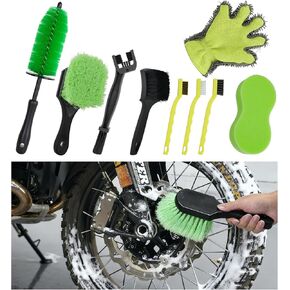 9 Pack Motorcycle Cleaning Kit, Motorcycle Detailing Kit with Chain/Wheel/Rim/Tire Brush, Sponge, Wash Mitt, Detailing Brush, Professional Cleaning Tool for Motorcycle Bike in Kuwait