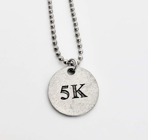 قلادة / سوار / سلسلة مفاتيح / علامة حقيبة - قلادة بيوتر مستديرة 5K - قلادة بيوتر مستديرة 5K على سلسلة كروية من الفولاذ المقاوم للصدأ مقاس 24 بوصة - ميدالية سباق يمكن ارتداؤها in Saudi Arabia