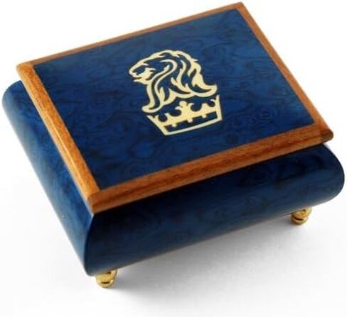 Iconic Royal Blue Lion and Crown Inlay Music Box - Many Songs to Choose - Fur Elise (Beethoven) in Kuwait